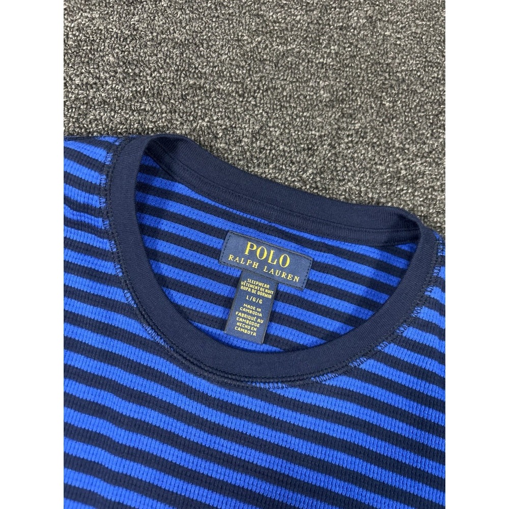 New Polo Ralph Lauren Shirt Men Large Blue Striped Thermal Long Sleeve Polo Bear - Picture 4 of 9
